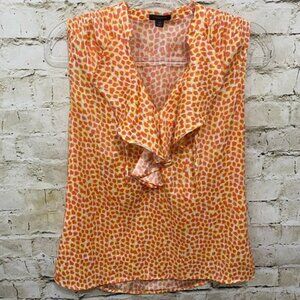 🥗Orange Yellow Printed Ruffle V Neck Sleeveless Top